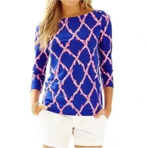 Lilly Pulitzer top Alida 3/4 sleeve Santorini Blue Sz XS